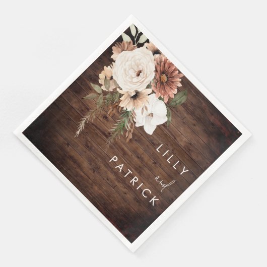 Serviette En Papier Boho Rustic Wood Floral Mariage Réception (Coin)
