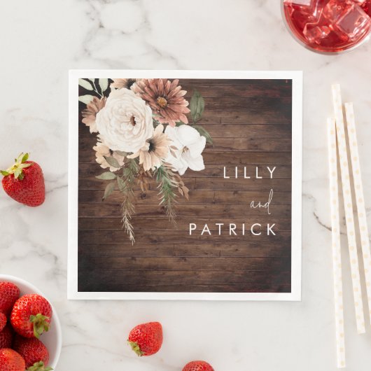 Serviette En Papier Boho Rustic Wood Floral Mariage Réception (En situation)