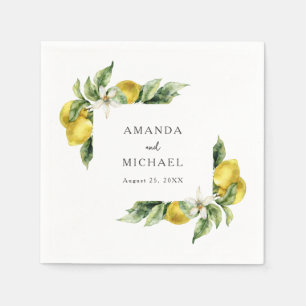 Serviette En Papier Boho rustique Aquarelle Citrons Citrus Mariage
