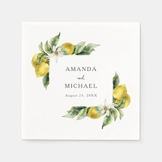 Serviette En Papier Boho rustique Aquarelle Citrons Citrus Mariage (Devant)