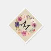 Serviette En Papier Boho rustique aquarelle Floral Wreath Monogramme (Coin)