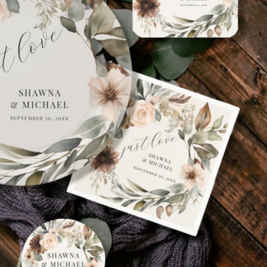 Serviette En Papier Boho Rustique Automne Automne Floral Folial Mariag