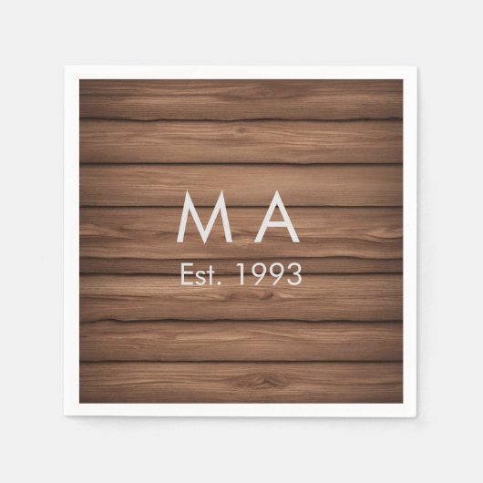 Serviette En Papier boho rustique Brown ajouter nom lettre année date  (Devant)