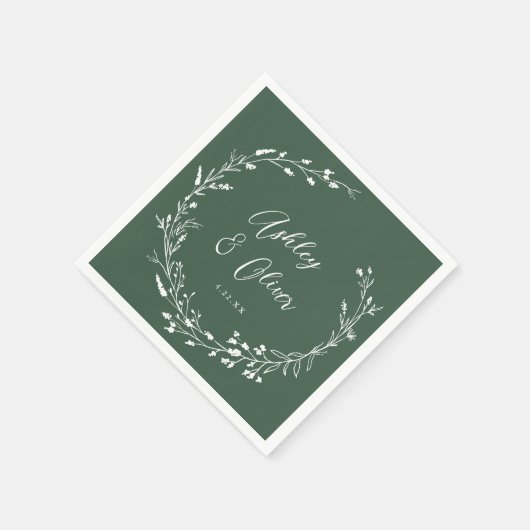 Serviette En Papier Boho Rustique Fleur sauvage vert foncé Mariage flo (Coin)