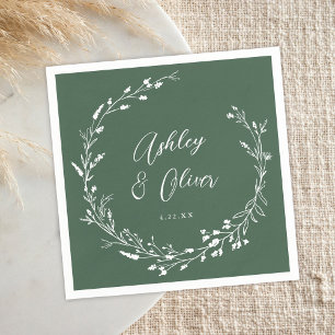 Serviette En Papier Boho Rustique Fleur sauvage vert foncé Mariage flo