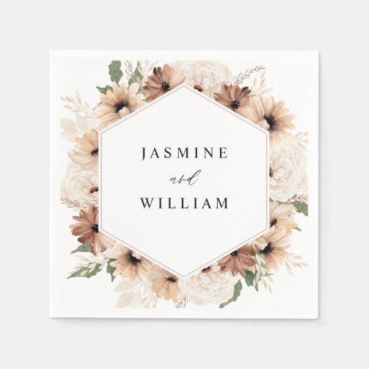 Serviette En Papier Boho rustique Neutre Nom Floral Napkins (Devant)