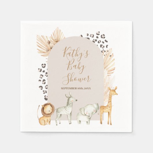 Serviette En Papier Boho Safari Animaux Baby shower Napkin (Devant)