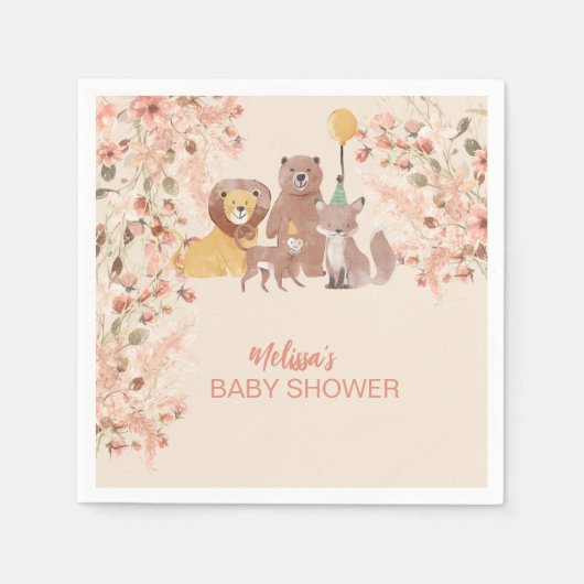 Serviette En Papier Boho Safari Blush Pampas Grass Personnaliser (Devant)