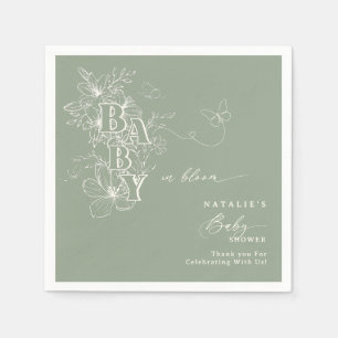 Serviette En Papier Boho Sage Green Floral Butterflies Baby in Bloom