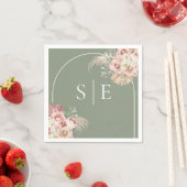 Serviette En Papier Boho Sage Green Pampas Grass Arche Monogram Napkin (En situation)