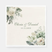 Serviette En Papier Boho Sage vert et Mariage de fleurs d'ivoire (Devant)