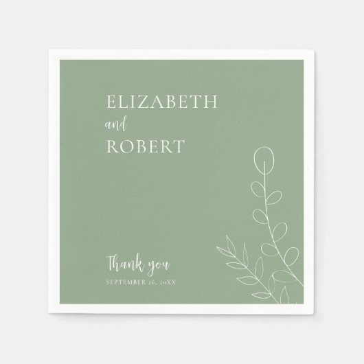 Serviette En Papier Boho Sage Vert Mariage Élégant Minimal Simple (Devant)