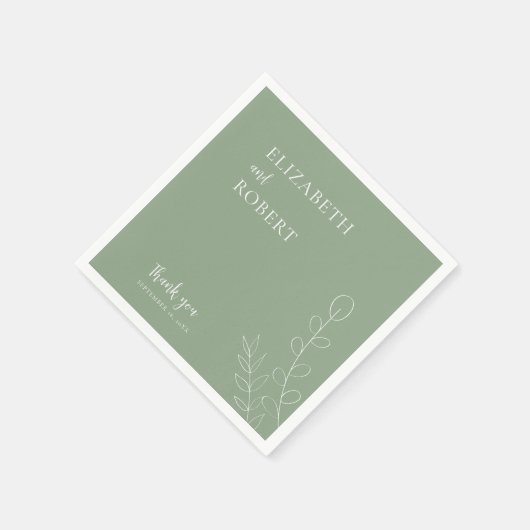 Serviette En Papier Boho Sage Vert Mariage Élégant Minimal Simple (Coin)