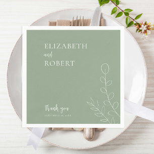 Serviette En Papier Boho Sage Vert Mariage Élégant Minimal Simple