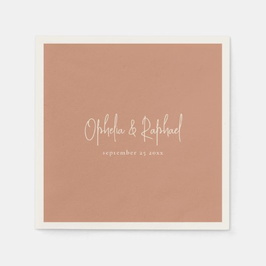 Serviette En Papier Boho Script Names Date mariage Terracotta (Devant)
