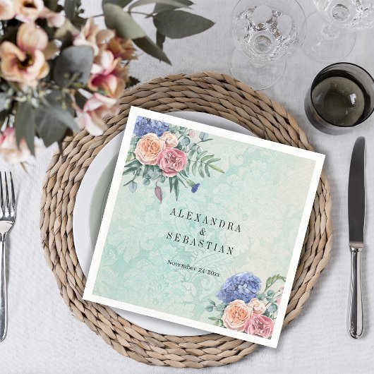 Serviette En Papier Boho Shabby Chic Fleurs Vert Rustique Mariage