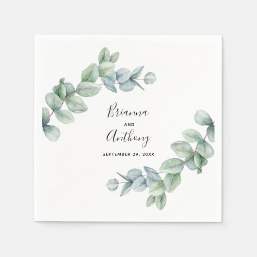 Serviette En Papier Boho simple Aquarelle Eucalyptus Mariage de verdur (Devant)
