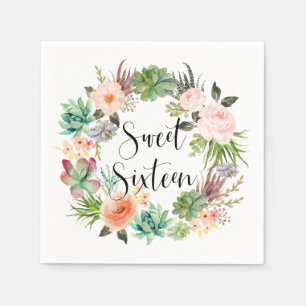 Serviette En Papier Boho Succulente Floral Wreath Sweet sixteen Party