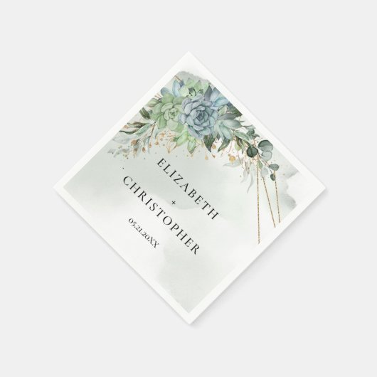 Serviette En Papier Boho Succulents eucalyptus cadre or mariage (Coin)