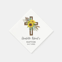 Boho Sunflower & Eucalyptus Rustic Cross Baptême
