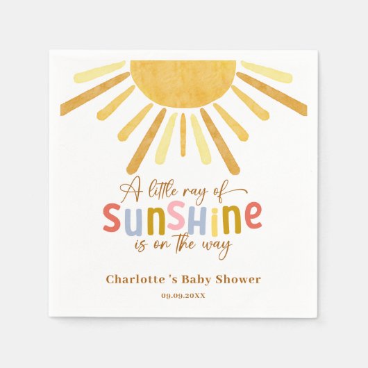 Serviette En Papier Boho Sunshine Baby shower jaune (Devant)