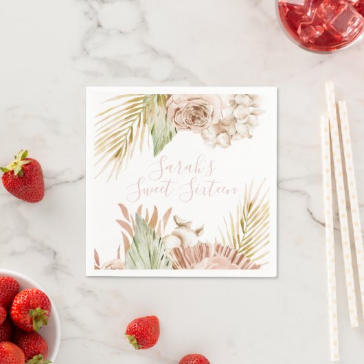 Serviette En Papier Boho Sweet 16 Fleurs séchées d'anniversaire (En situation)