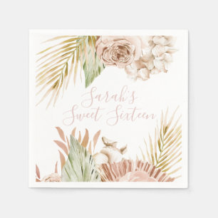 Serviette En Papier Boho Sweet 16 Fleurs séchées d'anniversaire