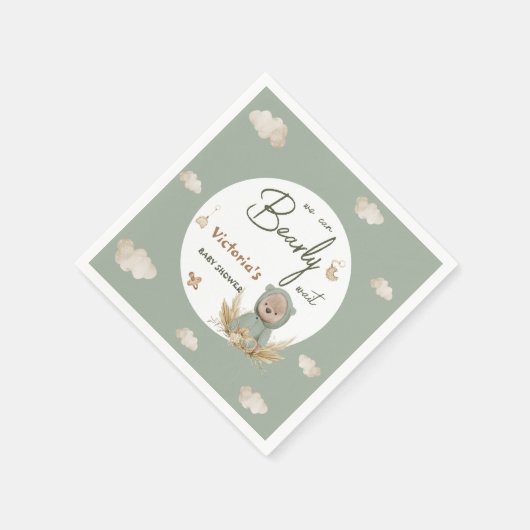 Serviette En Papier Boho Teddy Bear Baby shower vert neutre (Coin)
