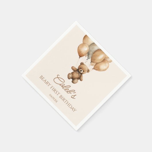 Serviette En Papier Boho Teddy Bear Beary Première fête d'anniversaire (Coin)