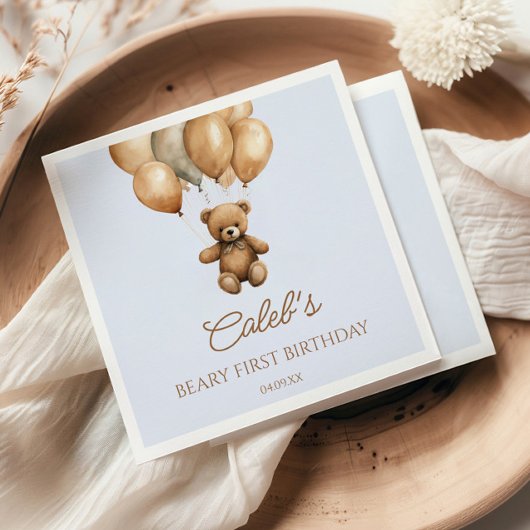 Serviette En Papier Boho Teddy Bear Beary Première fête d'anniversaire