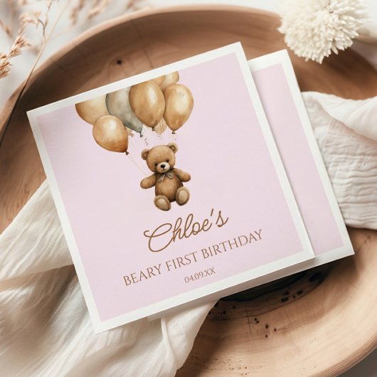Serviette En Papier Boho Teddy Bear Beary Première fête d'anniversaire