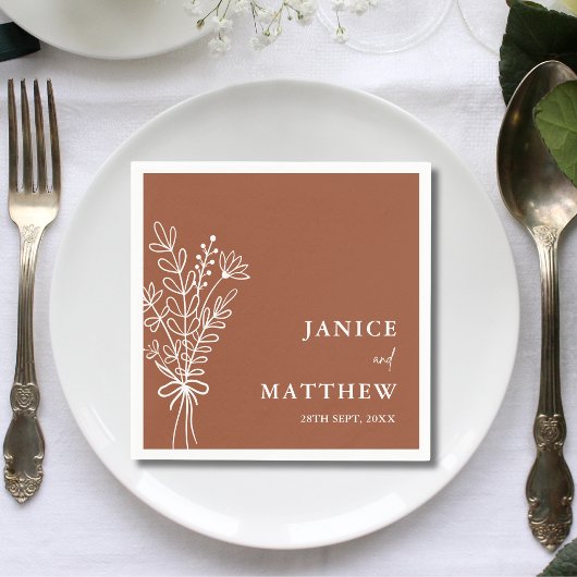 Serviette En Papier Boho Terracotta brûlé Orange Rustique Mariage