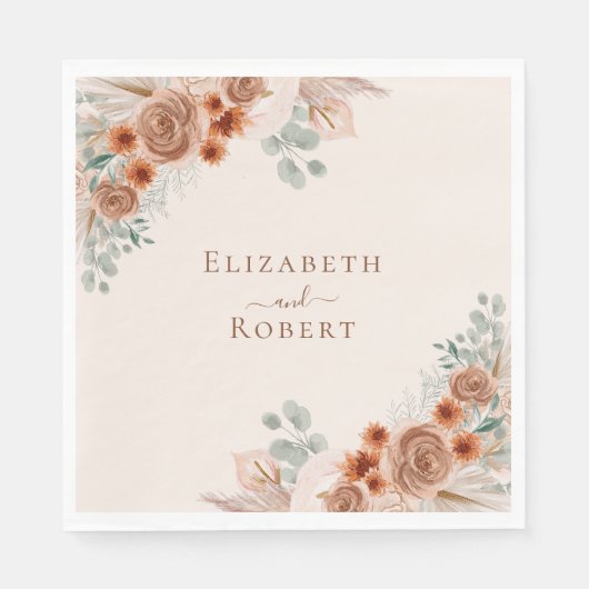 Serviette En Papier Boho Terracotta Floral Pampas Mariage (Devant)