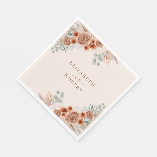 Serviette En Papier Boho Terracotta Floral Pampas Mariage (Coin)