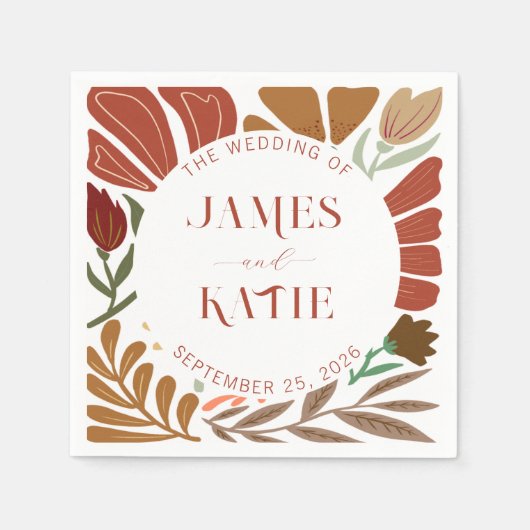 Serviette En Papier Boho Terracotta moderne Rétro Mariage Floral (Devant)