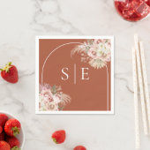 Serviette En Papier Boho Terracotta Pampas Arche en herbe Monogramme N (En situation)