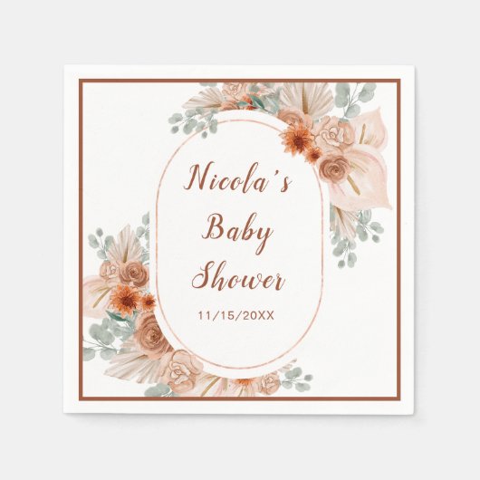 Serviette En Papier Boho Terracotta Pampas Baby shower en herbe (Devant)
