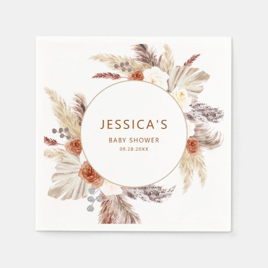 Serviette En Papier Boho Terracotta Pampas Baby shower en herbe (Devant)