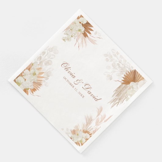 Serviette En Papier Boho Terracotta Pampas Grass Orchid Mariage (Coin)