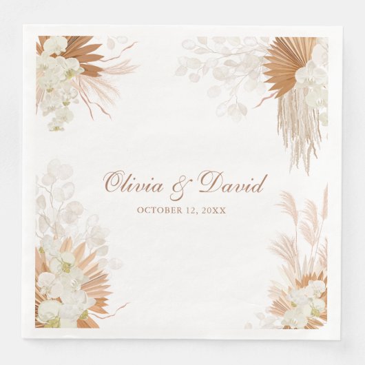 Serviette En Papier Boho Terracotta Pampas Grass Orchid Mariage (Devant)