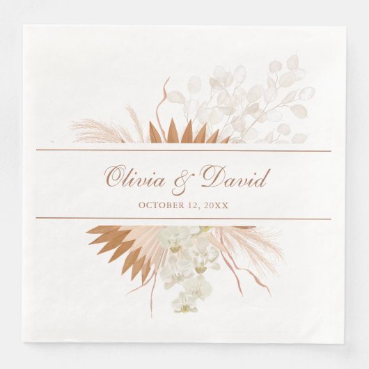 Serviette En Papier Boho Terracotta Pampas Grass Orchid Mariage (Devant)