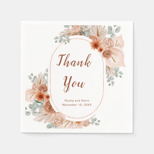 Serviette En Papier Boho Terracotta Pampas Herbe (Devant)