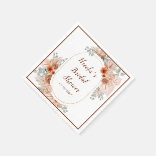 Serviette En Papier Boho Terracotta Pampas Herbe (Coin)