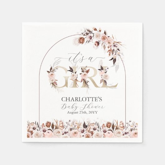 Serviette En Papier Boho Terracotta rose Floral Baby shower fille (Devant)