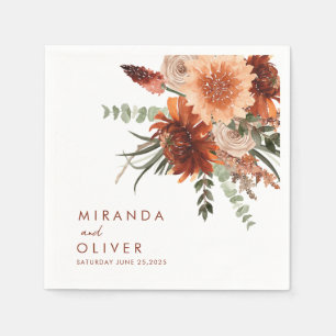 Serviette En Papier Boho Terracotta Rust Aquarelle Mariage Floral