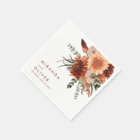 Serviette En Papier Boho Terracotta Rust Aquarelle Mariage Floral (Coin)