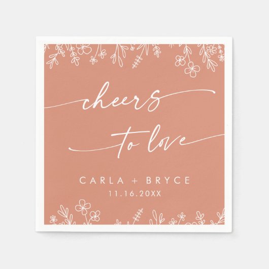 Serviette En Papier Boho Terracotta Wildflower Cheers to Love Wedding (Devant)