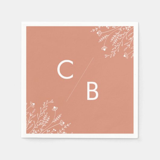 Serviette En Papier Boho Terracotta Wildflower Monogrammed Napkins (Devant)