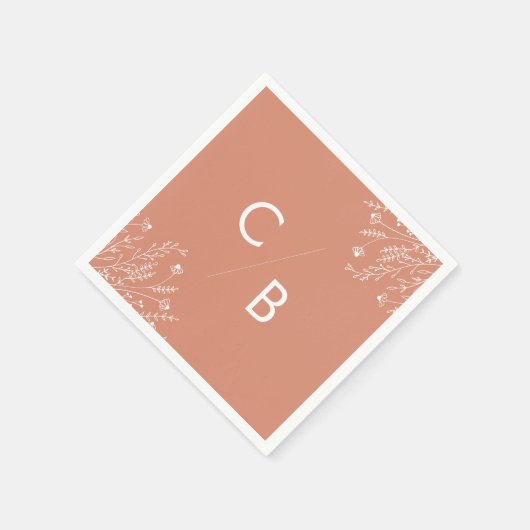 Serviette En Papier Boho Terracotta Wildflower Monogrammed Napkins (Coin)
