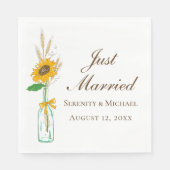 Serviette En Papier Boho tournesol Rustique Floral Juste Marié Mariage (Devant)